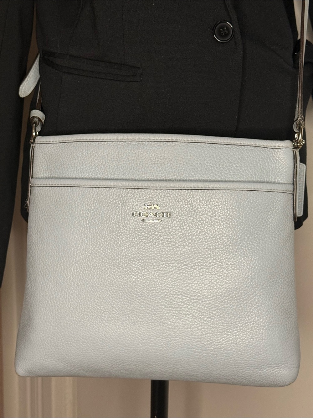 Coach Pebbled Leather Crossbody in Pale Blue-Gray